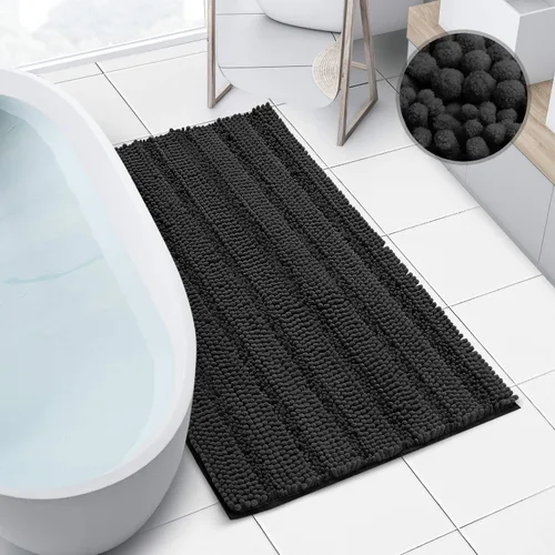 Vista 2 de Clara Clark Tapetes para baño de felpilla, tapetes de baño de felpa ultra suaves, lavables a máquina, con parte trasera antideslizante, 44 x 26 Negro