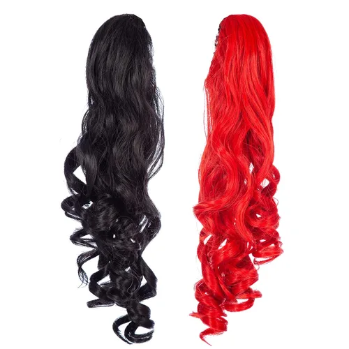 Vista 6 de MAN SI Peluca larga y rizada con clip de doble garra para mujer, pelucas de cosplay de anime de Halloween (negrorojo)