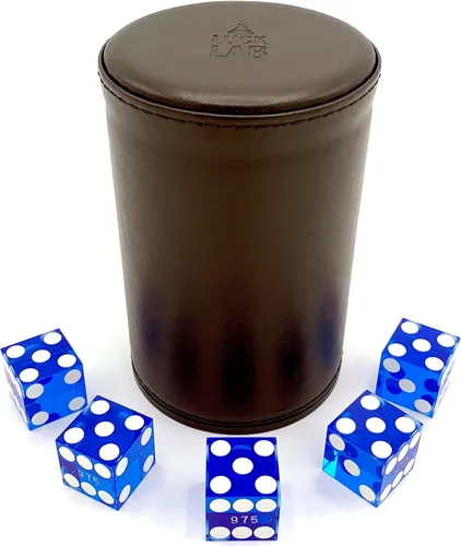 Vista 7 de Luck Lab Taza apilable de cuero negro con 5 dados de casino serializados con borde de maquinilla de afeitar de 0.748 in, taza recta profesional