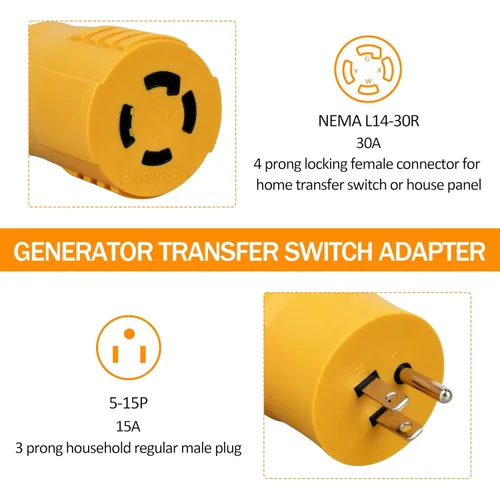 Vista 3 de NEMA 5-15P macho a L14-30R hembra 15 Amp a 30 Amp RV Power Adapter125/250V