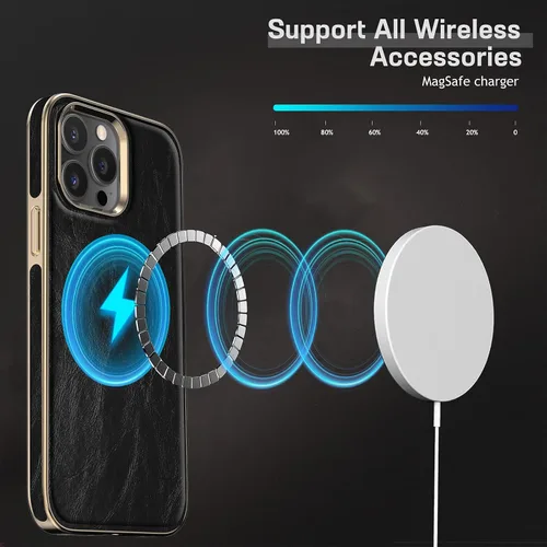 Vista 4 de LOHASIC Funda de cuero para iPhone 14 Pro compatible con Magsafe, funda de poliuretano delgada de lujo, agarre suave, a prueba de golpes, protección