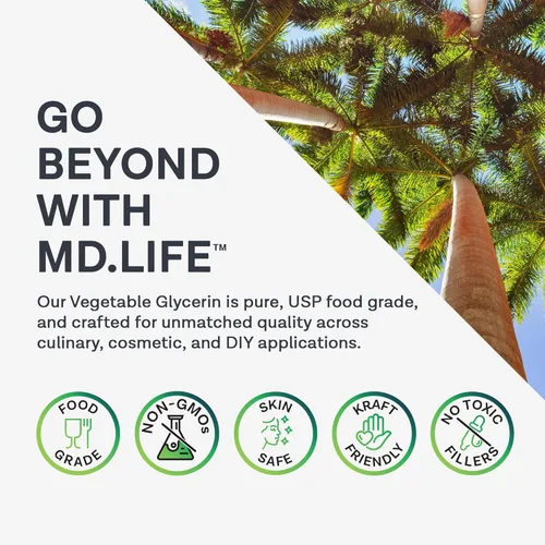 Vista 2 de MD.LIFE Aceite líquido de glicerina vegetal, glicerina vegetal sostenible de grado alimenticio, 16 onzas, glicerina de grado farmacéutico para piel