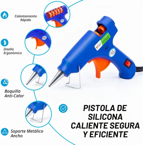 Vista 5 de Kit de pistola de pegamento caliente, 40 barras de pegamento para pistolas de pegamento mini con estuche de transporte de carcasa dura