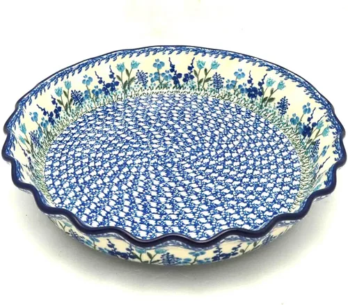 Vista 8 de Panadero de cerámica polaca - Plato para tartas - Estriado - Pavo real