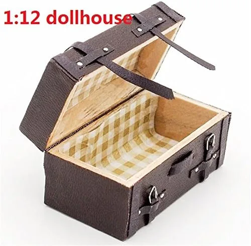 Vista 9 de EatingBiting Casa de muñecas en miniatura Accesorios de muebles de muñecas 1:12 casa de muñecas en miniatura vintage marrón Lugguage Box maletero