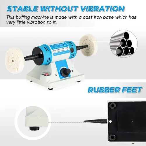 Vista 5 de Amortiguador de banco de velocidad variable con 3 tipos de ruedas de pulido Jewelry Polisher Benchtop Buffing Machine, 110V Electric, for Jewelry