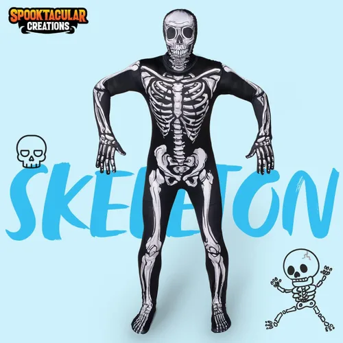 Vista 2 de Spooktacular Creations Disfraz de esqueleto realista para hombre disfraz de calavera realista con capucha para adultos fiesta de disfraces