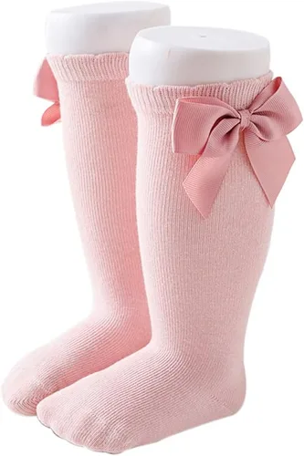 Vista 10 de BULINGNA Medias de princesa con lazo para bebé, color sólido, con volantes, hasta la rodilla, para uniforme escolar, leggings Surtido 6 pares