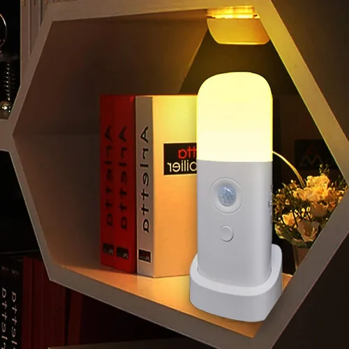 Vista 12 de CREWEEL Luces nocturnas con sensor de movimiento para interiores, luz nocturna recargable, funciona con pilas, luz nocturna portátil con brillo
