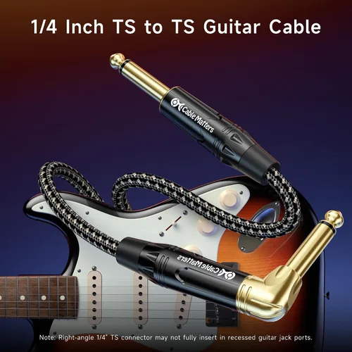 Vista 2 de Cable Matters Paquete de 2 cables trenzados para guitarra eléctrica TS en ángulo recto de 1/4 de pulgada, cable de guitarra recto a recto, cable