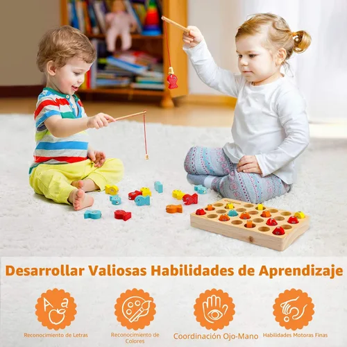 Vista 5 de Coogam Juego de Pesca Magnética de Madera, Juguete de Habilidad Motora Fina, Rompecabezas de Clasificación de Colores del Alfabeto ABC, Jugueto