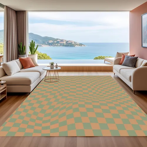 Vista 24 de Alfombra ondulada azul única con diseño de cuadros para sala de estar, extra grande, lavable a máquina, alfombra de pasillo de cocina, alfombra