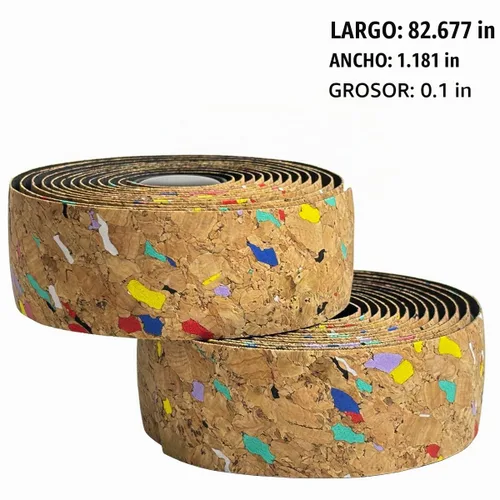 Vista 5 de Cinta de corcho para manillar de bicicleta de carretera, 2 rollos, antideslizante, absorción de impactos, cinta de agarre con tapones de barra