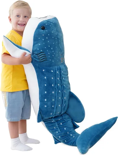 Vista 11 de Mukouxun 47 cm Tiburón Ballena de Peluche Tiburón Ballena de Peluche para Niños Almohadas de Peluche de Tiburón Ballena Muñeca de Ballena Azul