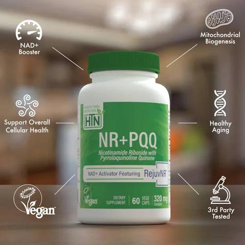 Vista 4 de Health Thru Nutrition Activador NAD+ NR con PQQ 300 mg de ribósido de nicotinamida + 20 mg PQQ Maximizador de mitocondrias Sin OMG Paquete