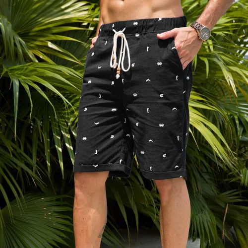 Vista 3 de Boisouey - Pantalones cortos de verano para hombre, de lino, estilo informal