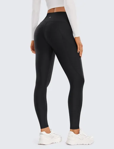 Vista 2 de CRZ YOGA Leggings térmicos con forro polar para mujer, 28 pulgadas, pantalones de senderismo cálidos de cintura alta con bolsillos, mallas