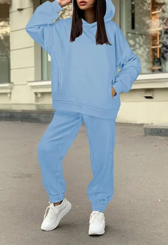 Vista 2 de Fixmatti Sudaderas con capucha para mujer, sudadera de manga larga, pantalones deportivos de 2 piezas