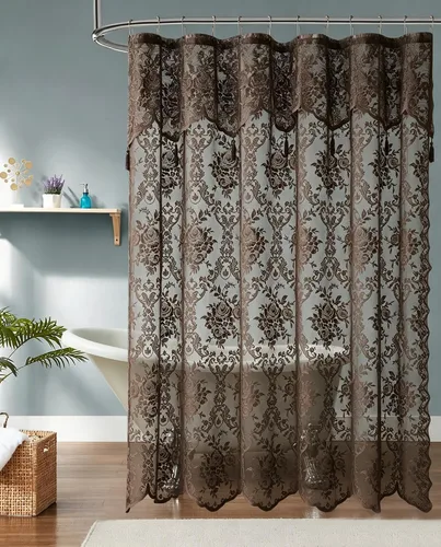 Vista 20 de Warm Home Designs Cortina de ducha negra con cenefa. LA Black 36 Negro