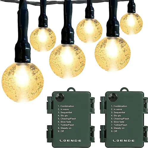 Vista 9 de Cadena de luces de globo con pilas, 16 pies, impermeable, 30 LED, 8 modos, tira de luces para exteriores, tira de luces de bola de cristal