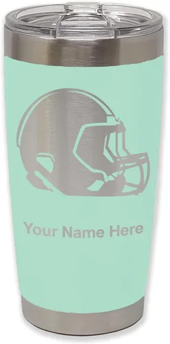 Vista 24 de LaserGram Vaso aislado al vacío de 20 onzas, casco de fútbol, grabado personalizado incluido (morado claro)