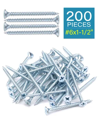 Vista 2 de IMScrews 200 tornillos Phillips de cabeza plana #6 x 1-1/2 pulgadas para paneles de yeso, rosca fina, punta afilada, kit surtido de tornillos