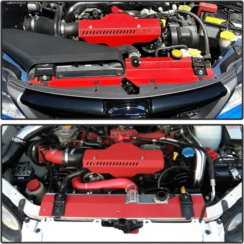 Vista 9 de Nuevo combo de cubierta de correa de radiador y polea compatible con Subaru 2002-2007 WRX y STi rojo