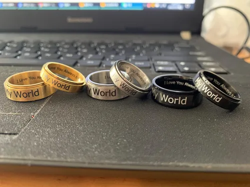 Vista 5 de Anillos de promesa a juego personalizados para parejas, anillos de ansiedad, anillos giratorios, anillos para parejas para él y su conjunto, anillos