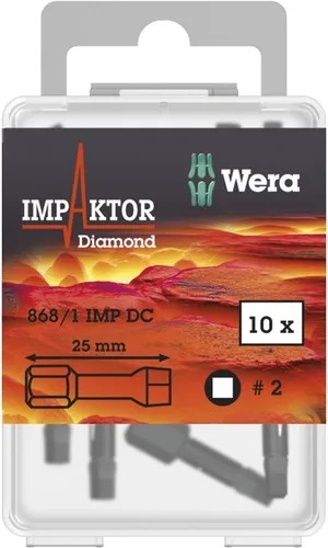 Vista 3 de Wera - 5057631001 868/1 - Puntas de destornillador cuadradas con revestimiento de diamante para tornillos de cabeza cuadrada # 2, paquete de 10