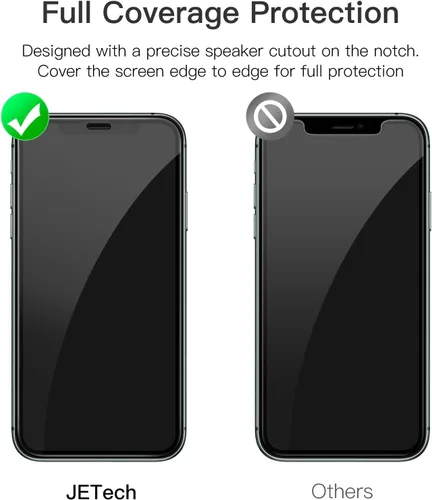 Vista 2 de JETech Protector de pantalla de cobertura completa para iPhone 11 Pro Max/iPhone XS Max de 6.5 pulgadas, borde negro, película de vidrio templado