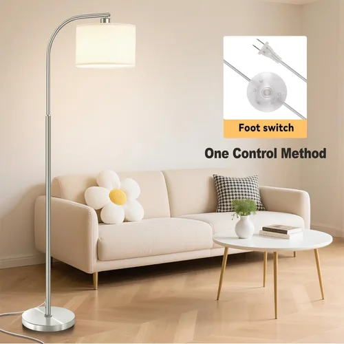 Vista 3 de Floor Lamp for Living Room,Modern Standing Lamps with 9W LED Bulb,65'' Silver Tall Floor Light with Fabric Shade,3 Color Temperatures Tall Lamp for