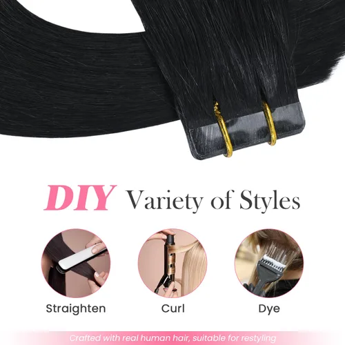 Vista 8 de Extensiones de cabello humano real color negro azabache, extensiones de cabello humano 100% Remy, sedosas y lacias, para mujeres, 20 unidades por