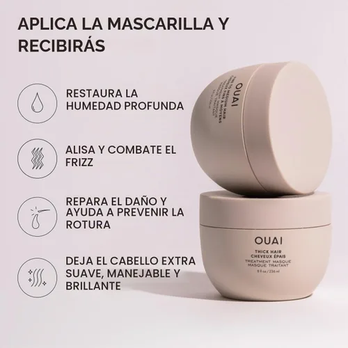 Vista 3 de OUAI Máscara para Cabello Grueso - Tratamiento con Aceite de Almendra, Aceite de Oliva y Queratina Hidrolizada para Restaurar el Cabello Dañado