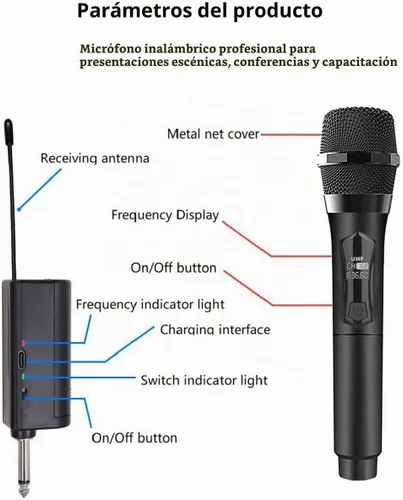 Vista 4 de CXVX Micrófono inalámbrico solo para entrada de micrófono, micrófono multiusos recargable UHF, micrófonos (trabajo de 10 horas), rango de 150 pies