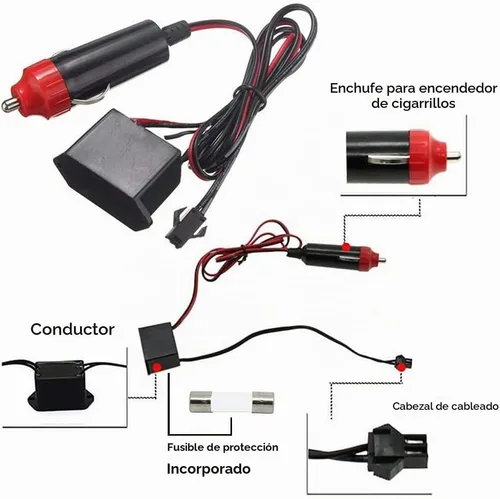Vista 5 de MaxLax Tira de Iluminación LED de Neón Azul para Interior de Auto - 9.84 Pies de Cable EL de 12V Flexible con Protección de Fusible Integrada