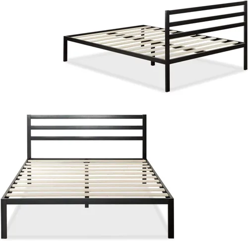 Vista 4 de Base de cama de metal Queen con cabecero y listones de madera