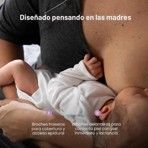 Vista 4 de Frida Mom Bata de trabajo de parto y parto para hospital, con broches fáciles, bata de lactancia sin etiquetas con acceso piel a piel y cobertura