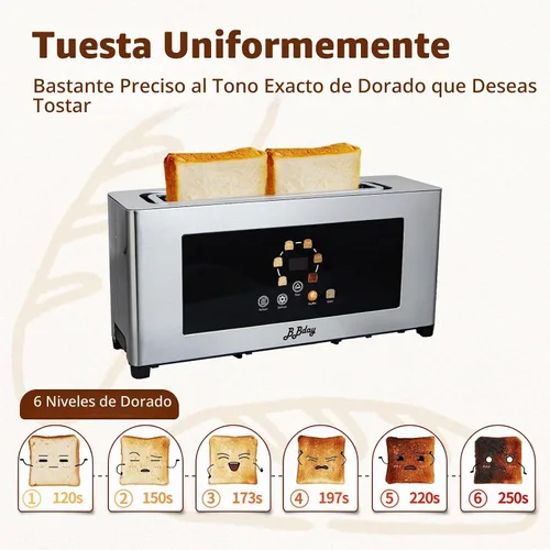 Vista 4 de Tostadora de 2 rebanadas con pantalla táctil, ranura extra ancha, 6