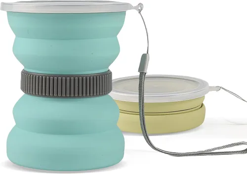 Vista 8 de IYYI Taza de viaje plegable, taza plegable de 10.5 onzas con tapa, tazas plegables de silicona para camping, senderismo, al aire libre, viajes, taza