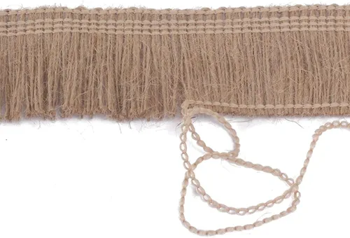 Vista 5 de Borde de arpillera con flecos, borla, encaje de yute de 2 pulgadas de ancho, 5 yardas de largo para accesorios de ropa, vestidos de novia latinos