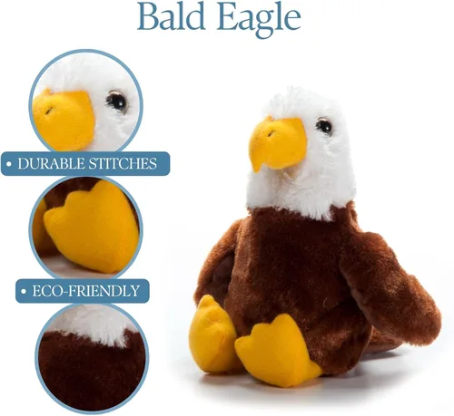 Vista 2 de The Petting Zoo - Peluche de águila calva, regalos para niños, animales de vida silvestre Scoopz, juguete de peluche de águila, 8 pulgadas