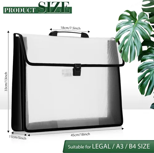 Vista 2 de Skyygemm Carpeta de archivos con asa, de plástico PP, transparente, A3, con borde de tela Oxford, impermeable, con cierre de botón, para oficina