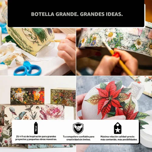 Vista 9 de Decoupage - Pegamento de 25,36 onzas líquidas, transparente, ideal para técnica de servilleta, papel decoupage y collages, pegamento y sellador