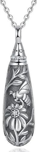 Vista 140 de Collar con colgante de urna de cenizas de cremación y árbol de la vida para mujer, plata de ley US1