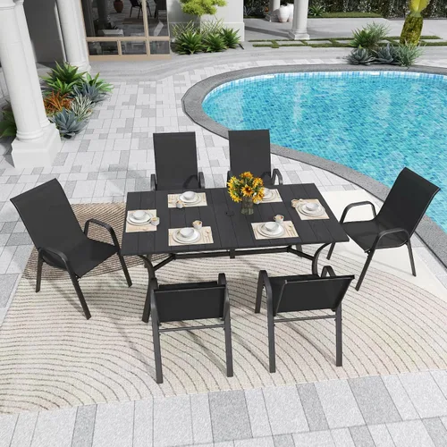 Vista 4 de Sillas de patio, sillas de comedor apilables para todo tipo de clima, tela de textileno y marco de metal, juego de sillas para exteriores para patio