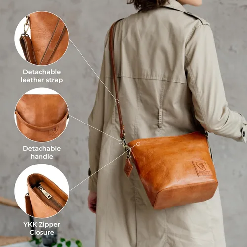 Vista 5 de Berliner Bags Bolso De Hombro De Cuero Genuino Vintage Madison, Pequeño Bolso De Tote, Bolso De Cucharón, Bolsa De Asa Superior Para Las Mujeres