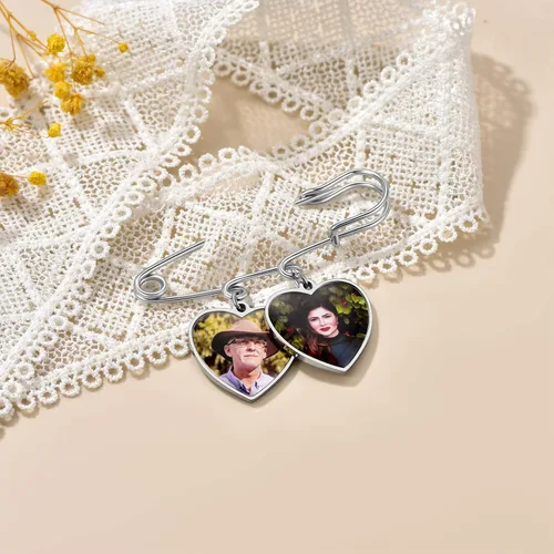 Vista 8 de Custom4U Abalorios de fotos de ramo de boda personalizados con 1 a 4 fotos conmemorativas Boutonniere para novia o recuerdo funerario para madre