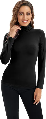 Vista 3 de Camiseta de manga larga con cuello alto para mujer, suave, elástica, capa base ajustada.