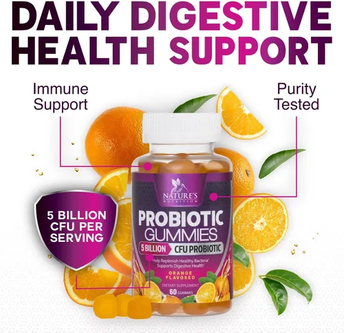 Vista 5 de Gomitas de probióticos para la salud digestiva, 6 cepas únicas para apoyo inmunológico diario y salud intestinal, apoya el estreñimiento, los gases
