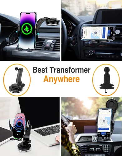 Vista 7 de Soporte inalámbrico para cargador de automóvil, carga rápida, sujeción automática de 15 W, soporte inteligente de inducción de control dual